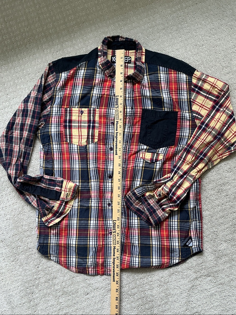 10 Deep Men's Plaid Button-Down Shirt in Red, Navy & Yellow